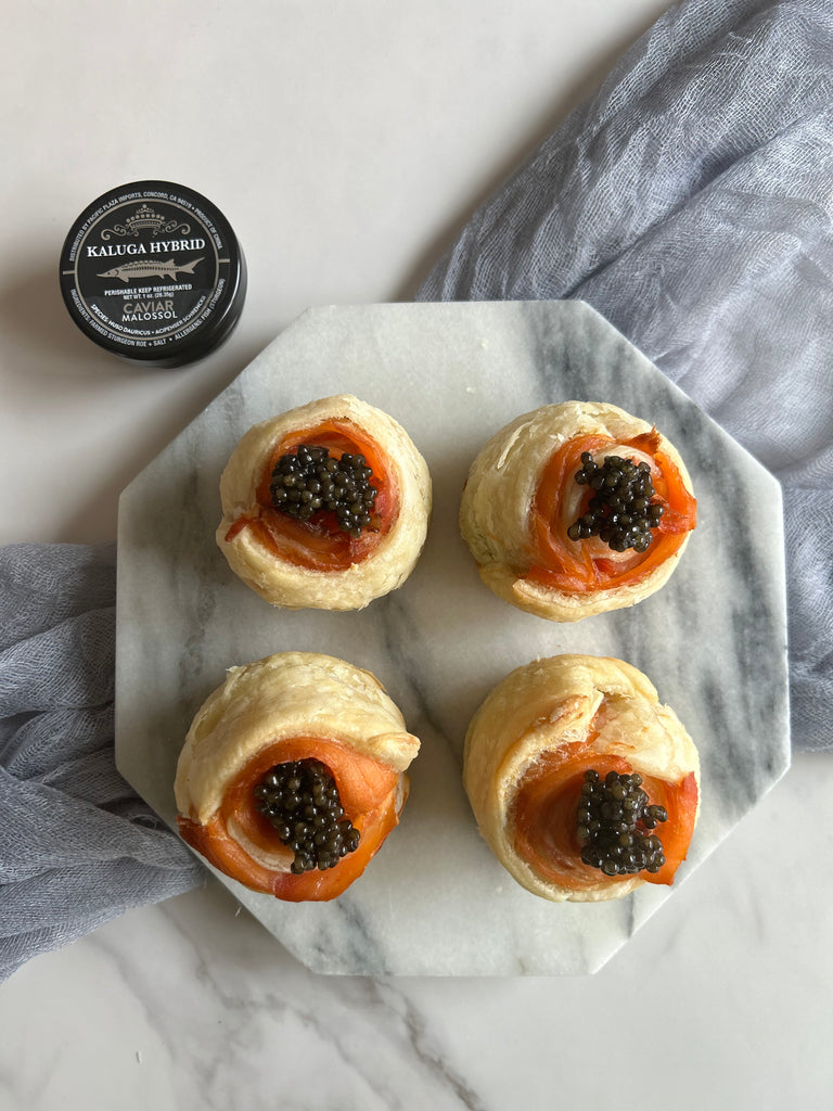 Smoked Salmon Puff Pastry Rosettes with Caviar