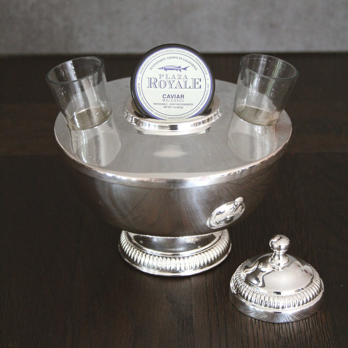 Silver Plated Caviar Server- 2 shot glasses