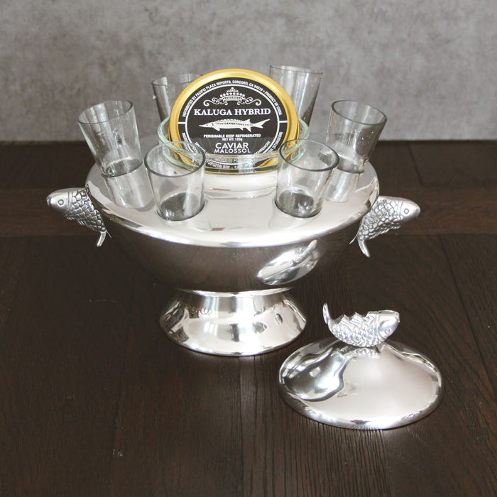 Silver plated caviar server- 6 glasses